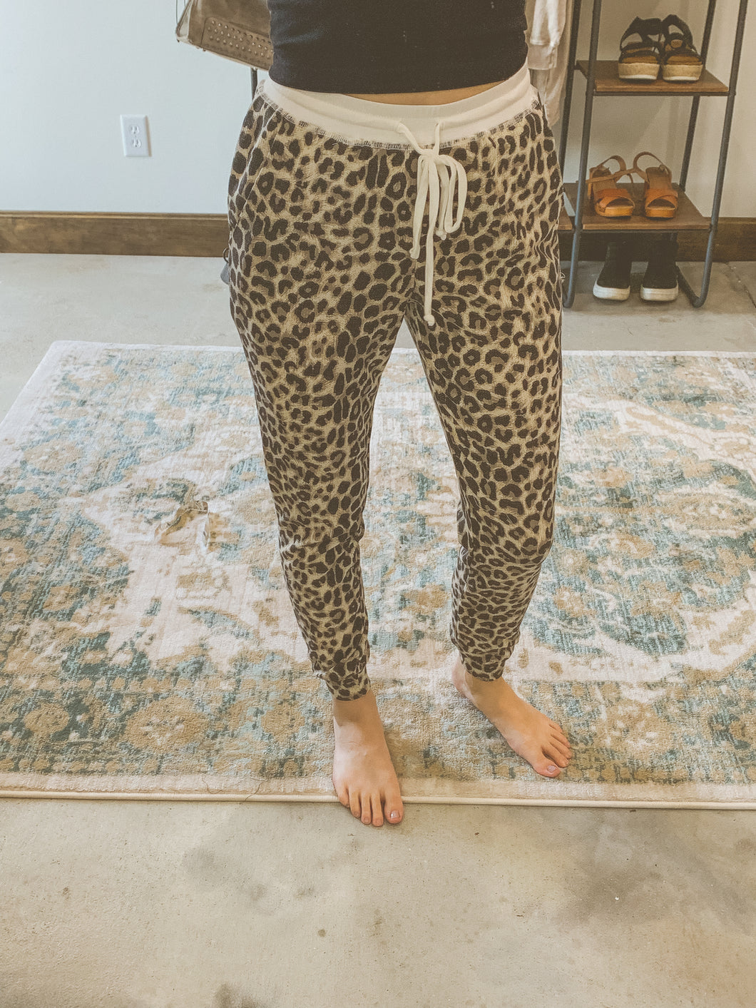 Leopard Print Thermal Jogger Pants with Pockets