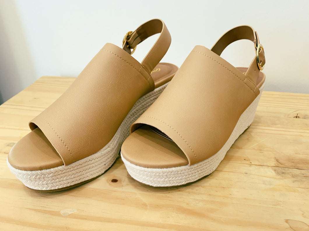 Toffee Wide Strap Wedges